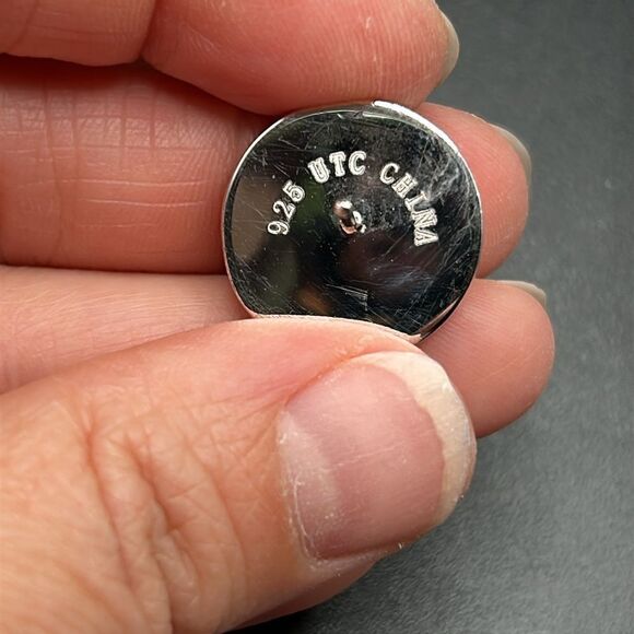 925 UTC Sterling Silver Druzy Stone Enamel Border Button Earrings - Picture 2 of 7